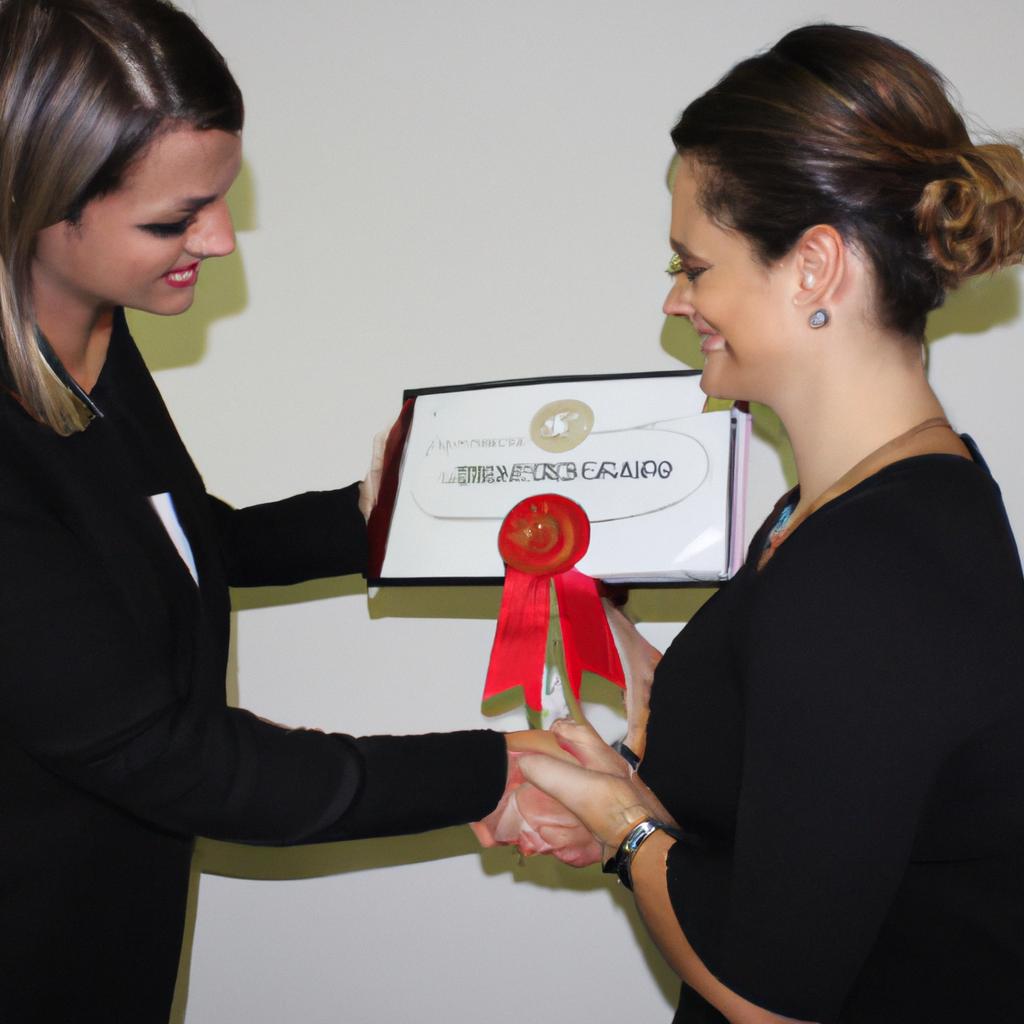 Woman receiving an award