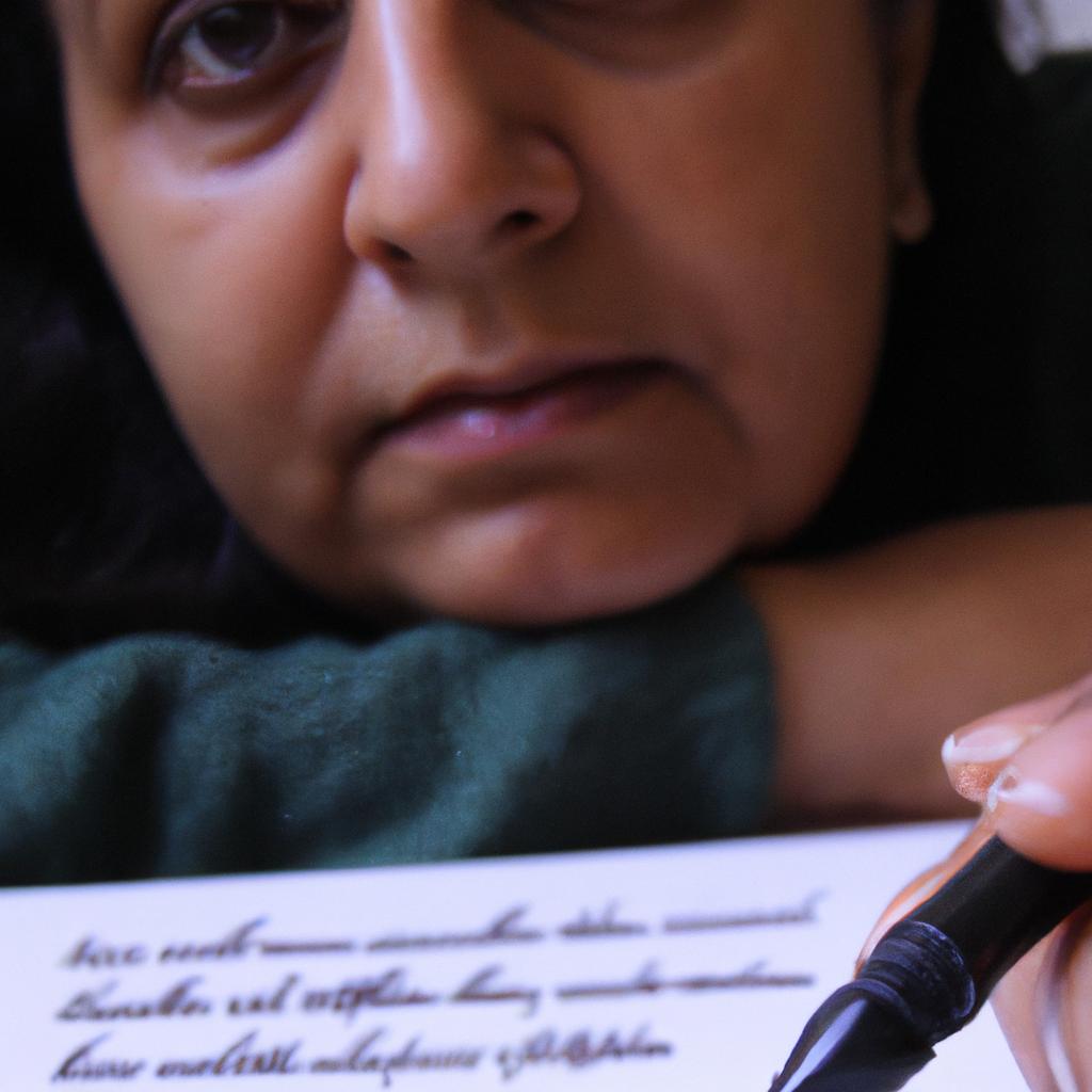 Portrait of Amrita Pritam writing