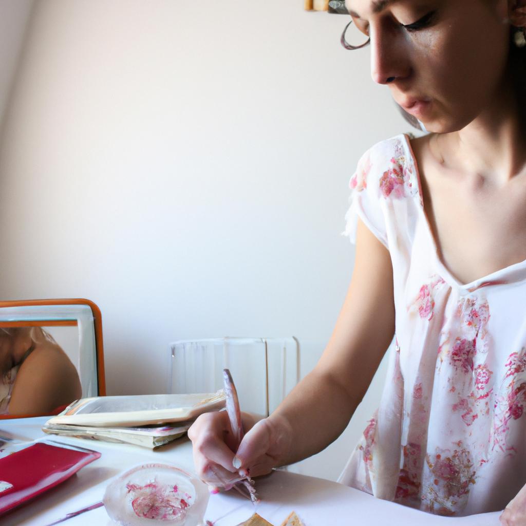 Woman writing letters and correspondences