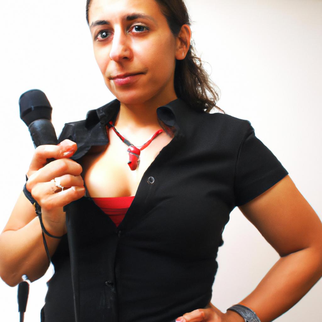 Woman holding a microphone confidently