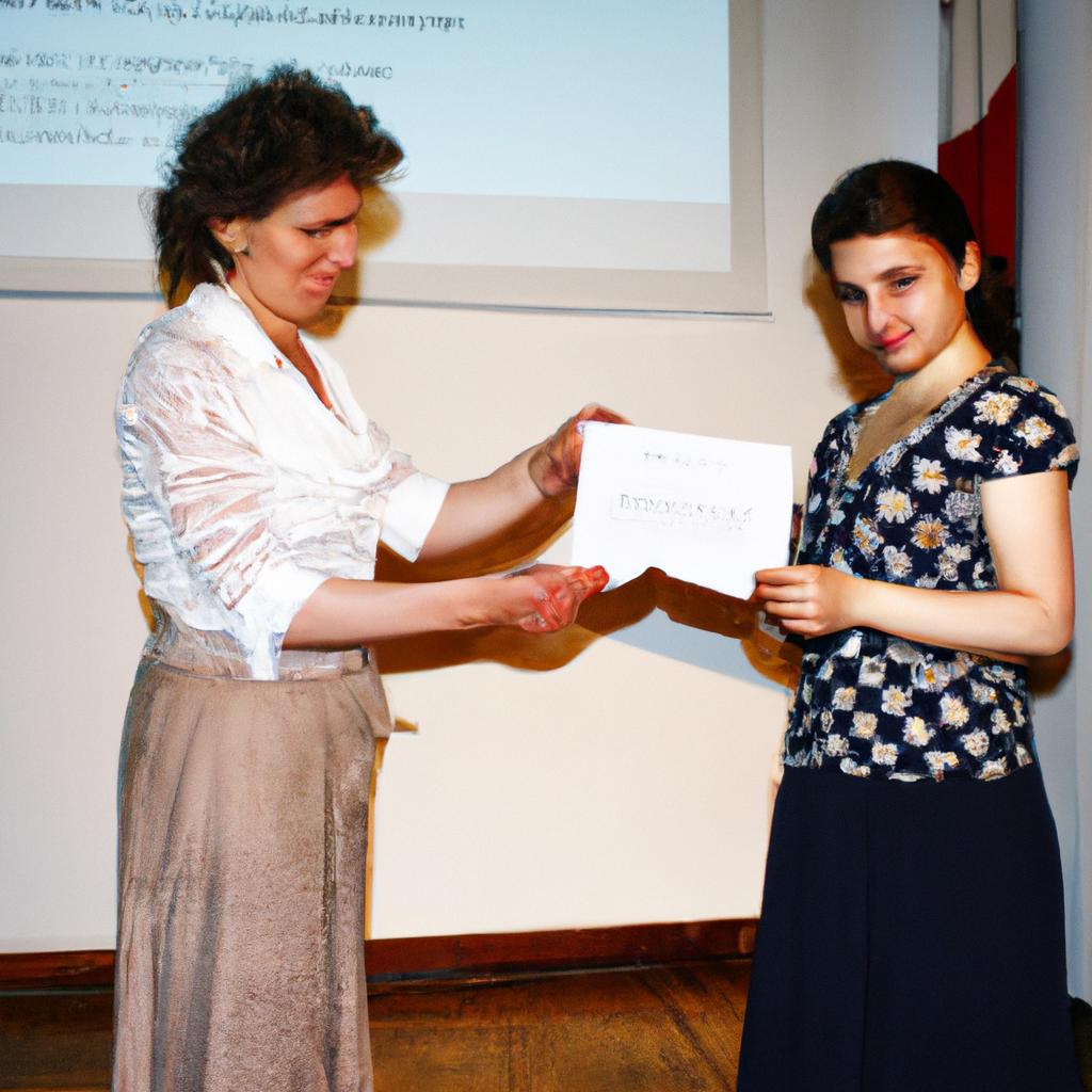 Woman receiving scholarship for poetry
